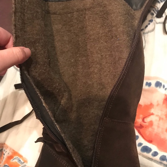 Dark Brown Suede Slouchy Winter Boots, Fur - Picture 4 of 6